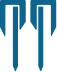Blue geometric logo featuring two vertical elongated shapes resembling abstract utensils or pillars on white background